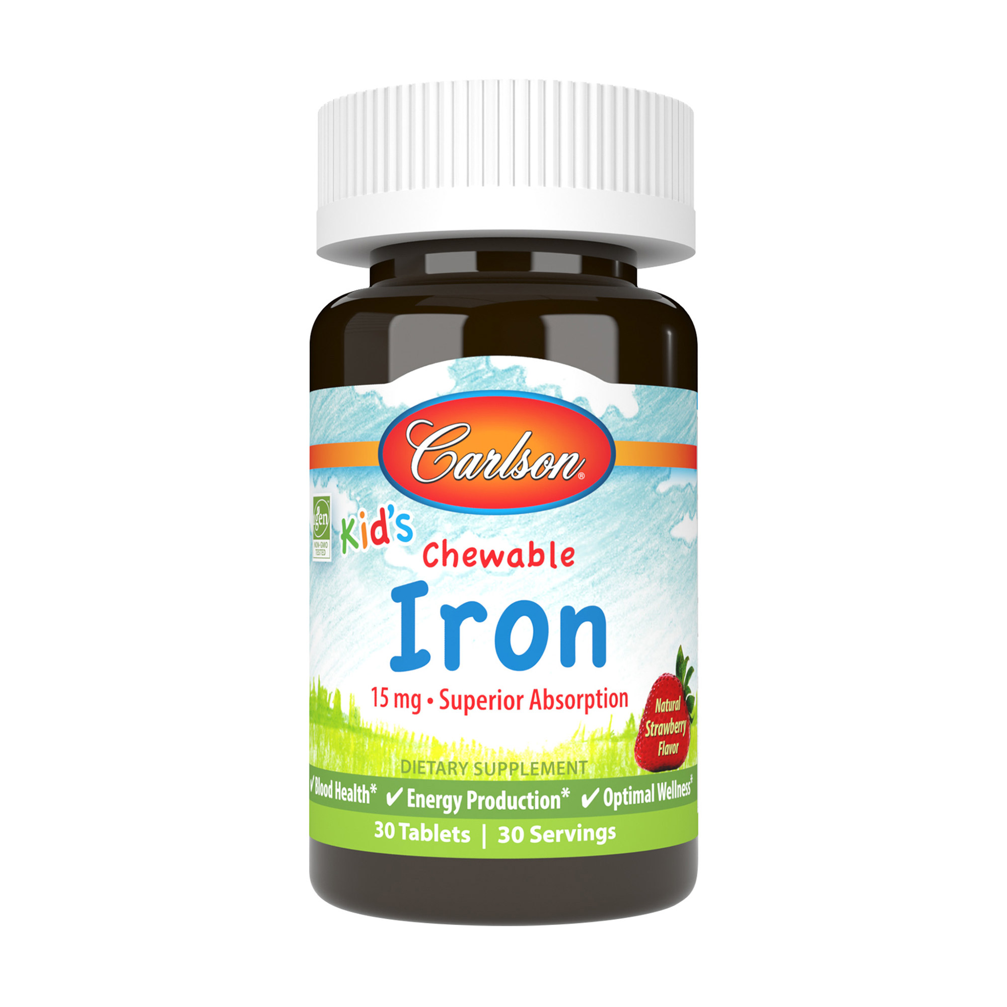Залізо для дітей Carlson Labs Kid's Iron зі смаком полуниці, 15 мг, 30 жувальних таблеток